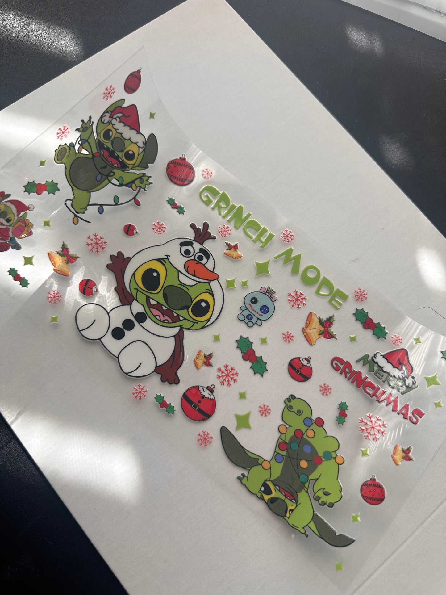Green alien Christmas uv dtf wrap (RTS)