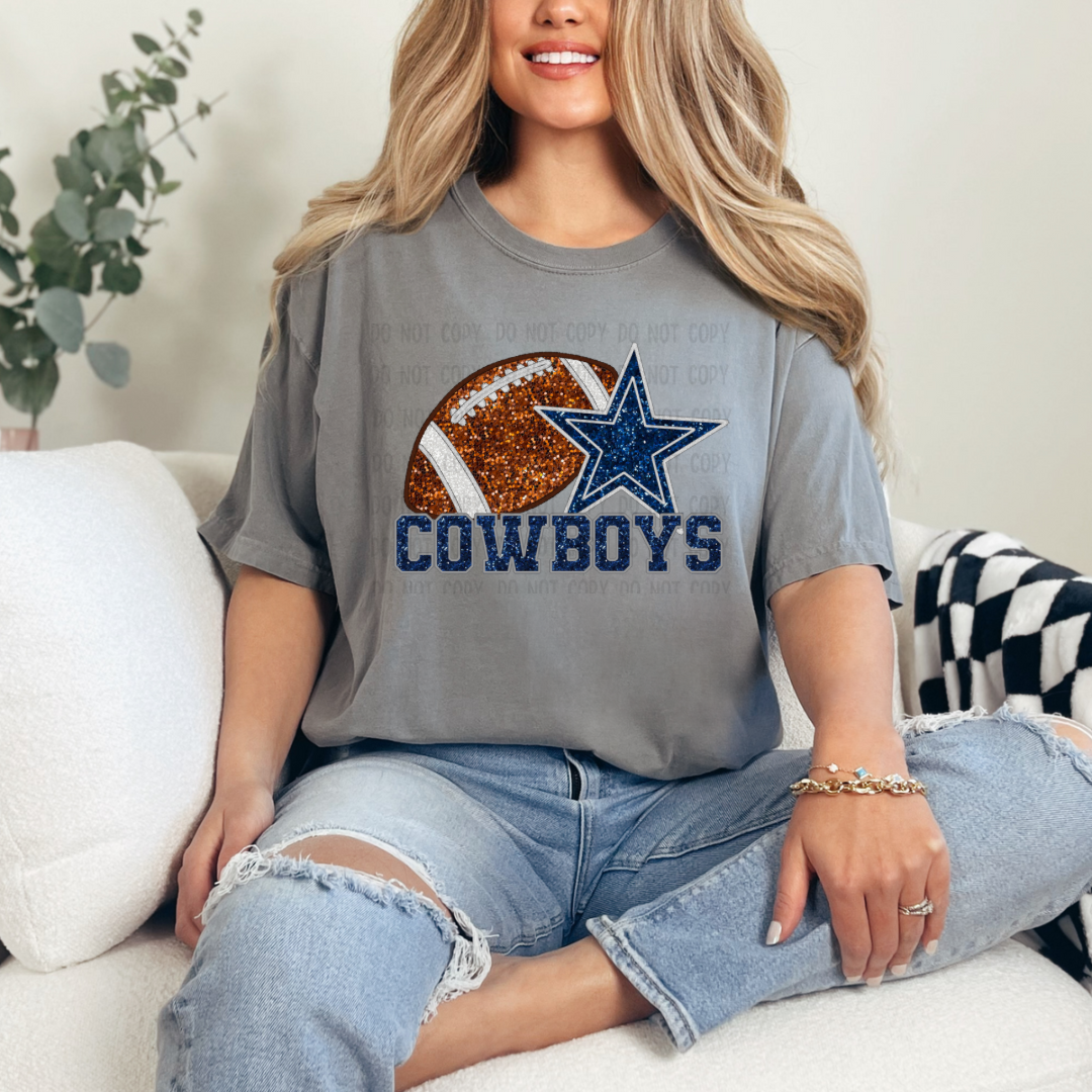 Football cow faux glitter dtf transfer