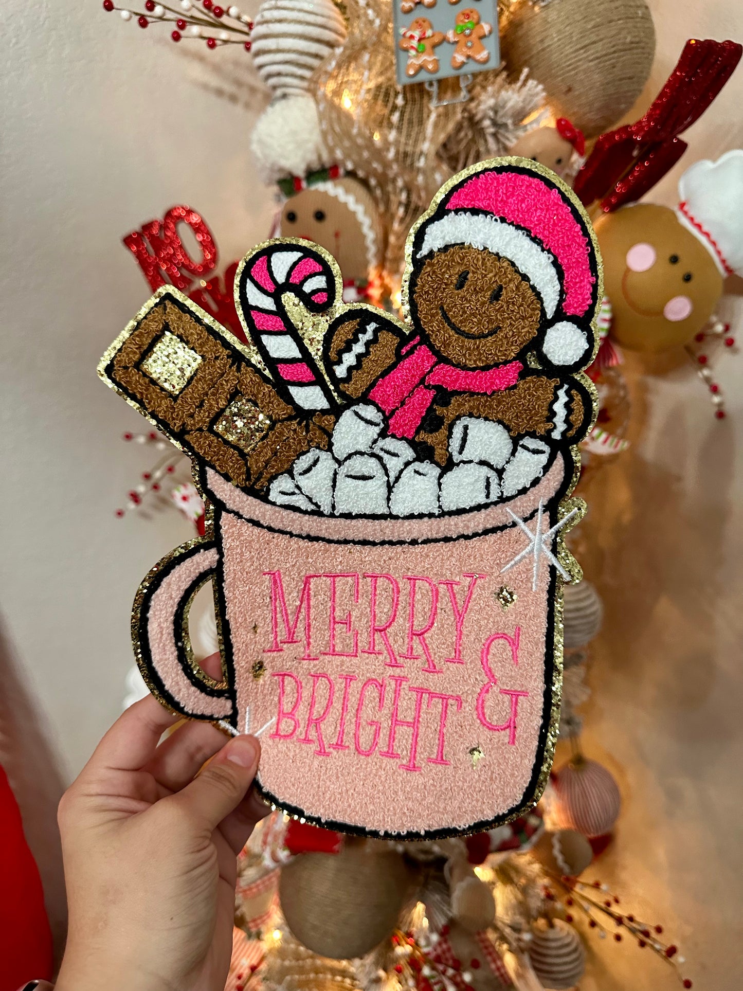 GINGERBREAD MERRY & BRIGHT CHENILLE PATCH (RTS)