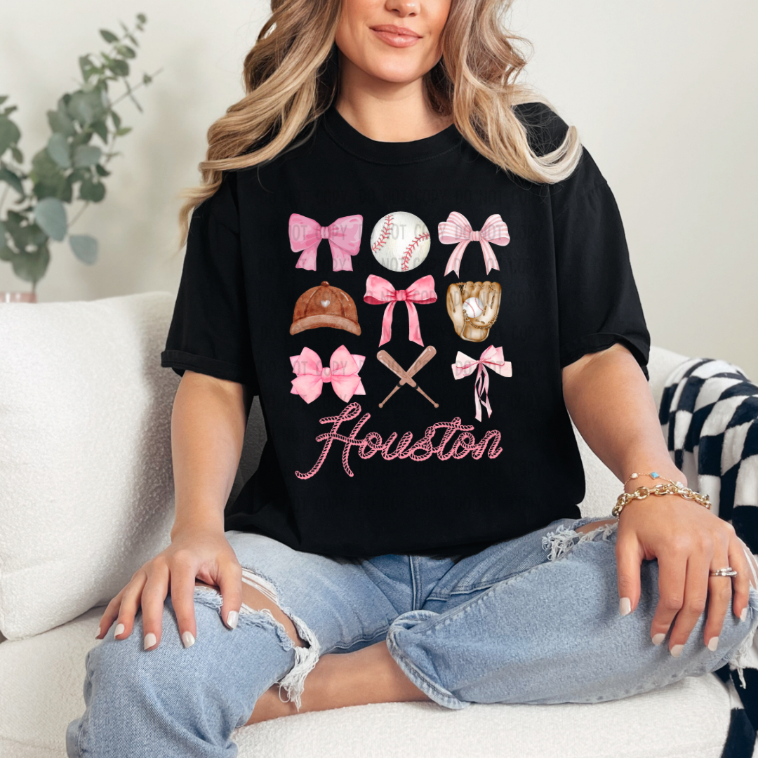 Houston coquette pink dtf transfer