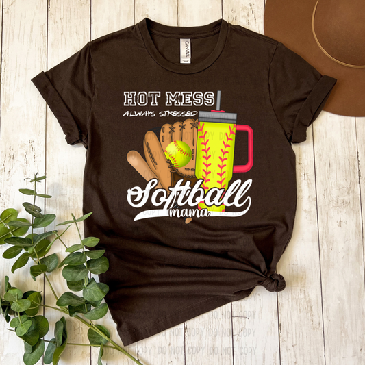 HOT MESS ALWAYS STRESSED SOFTBALL DTF TRANSFER