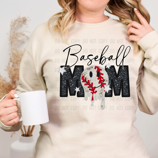BASEBALL MOM FAUX GLITTER DTF TRANSFER