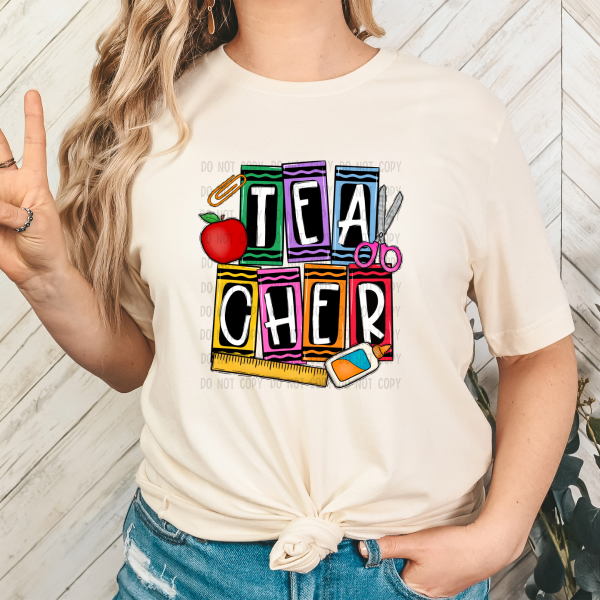 teacher crayons dtf transfer