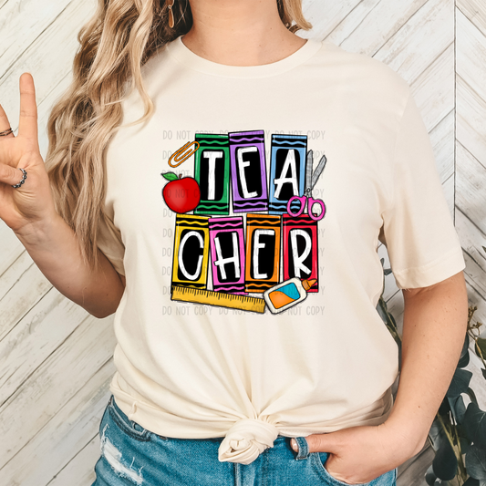 teacher crayons dtf transfer
