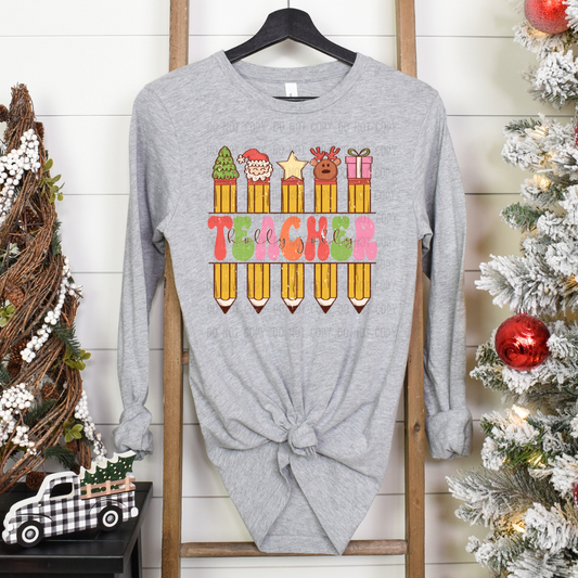 Teacher Christmas pencil DTF transfer