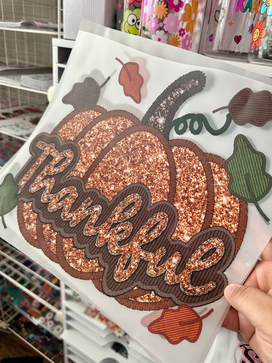 Pumpkin faux embroidery dtf transfer