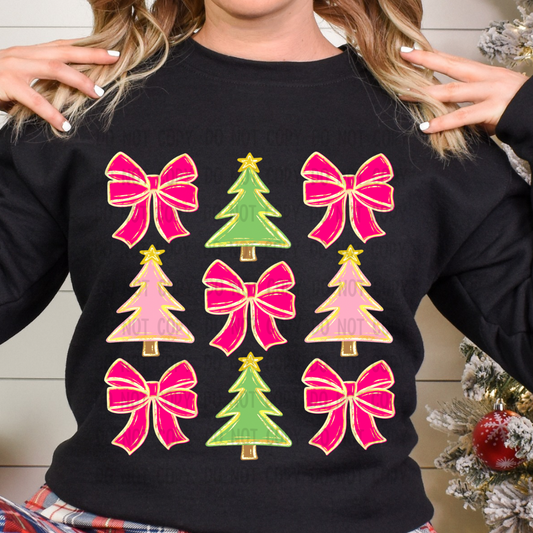 HOT PINK BOWS AND TREES DTF TRANSFER