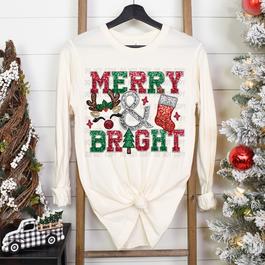 Merry and bright glitter effect Dtf transfer
