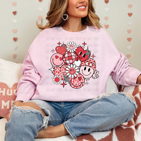 Retro smiley hearts Dtf transfer