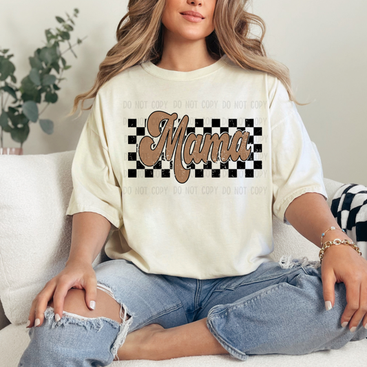 Checkered mama brown dtf transfer