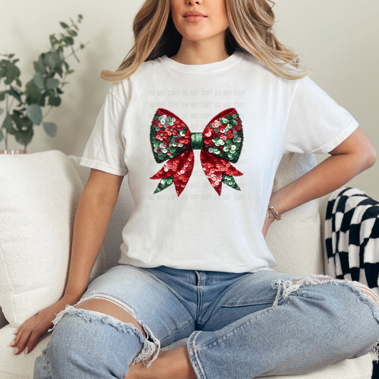 faux sequin bow DTF transfer
