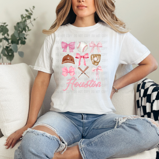 Houston coquette pink dtf transfer