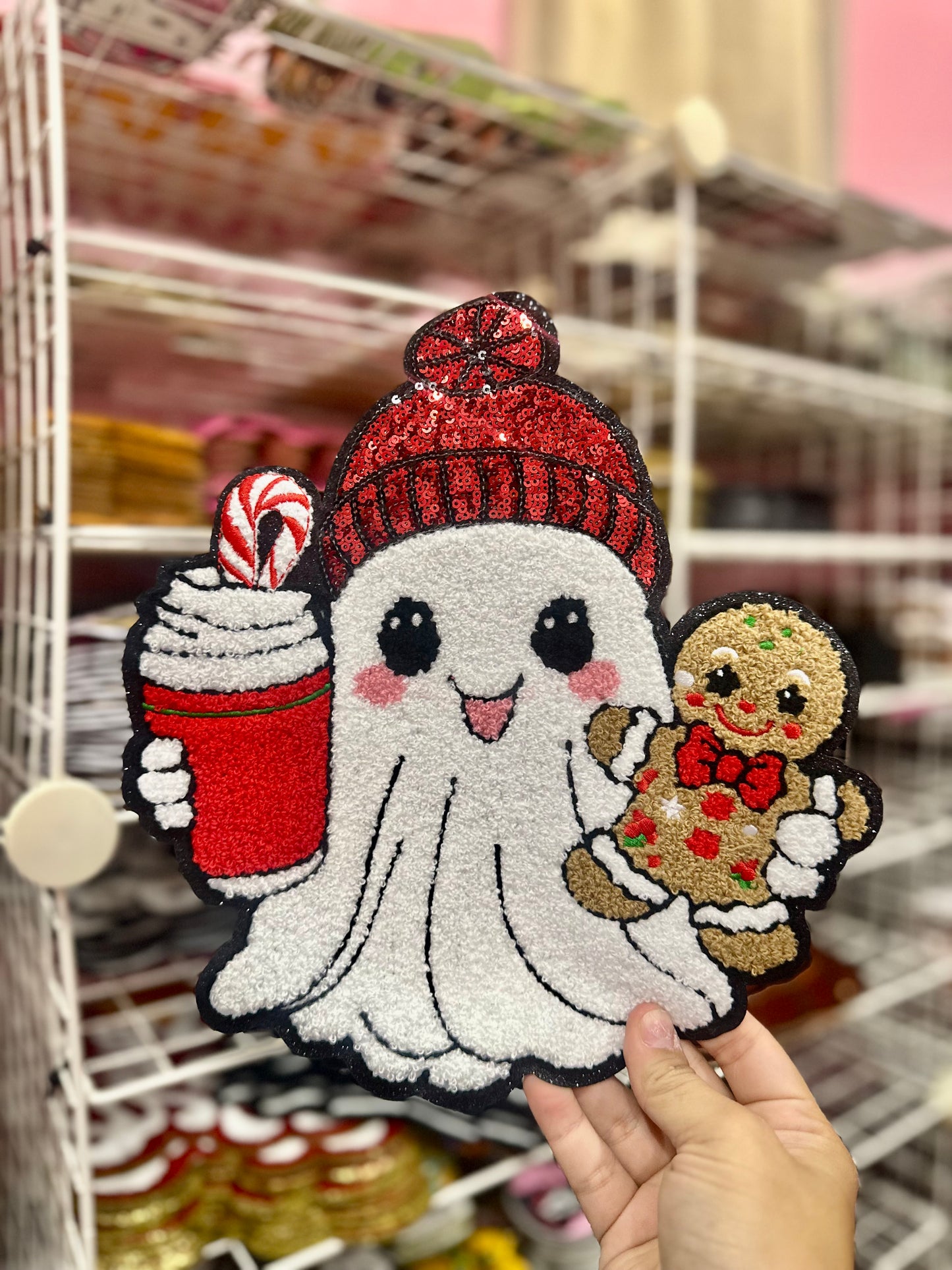 CHRISTMAS GHOST COFFEE GINGERBREAD PATCH (RTS)