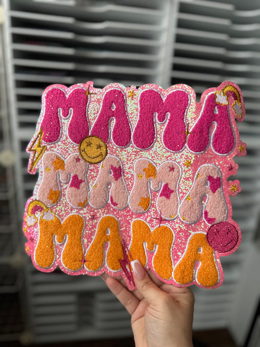 MAMA PINK GLITTER CHENILLE PATCH (RTS)