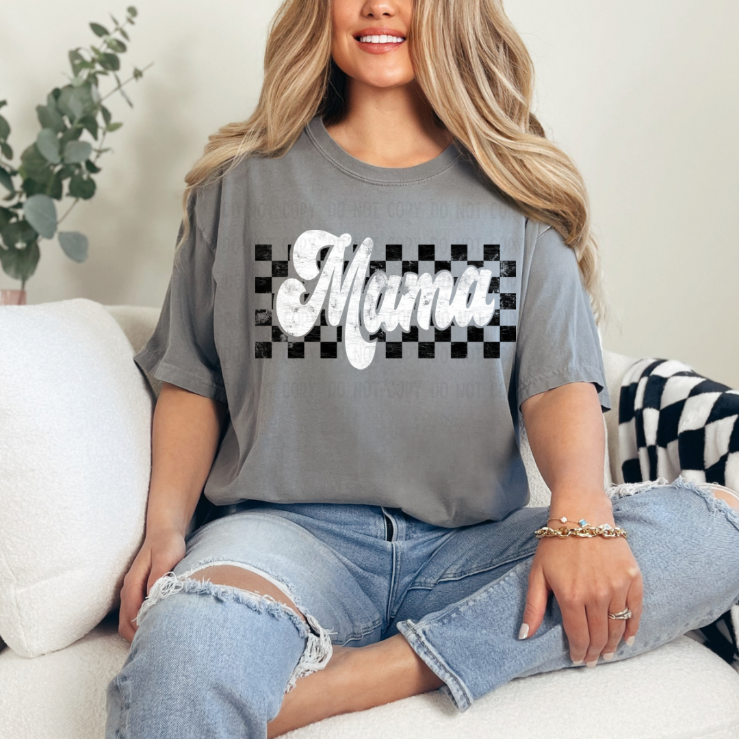 Checkered mama white dtf transfer