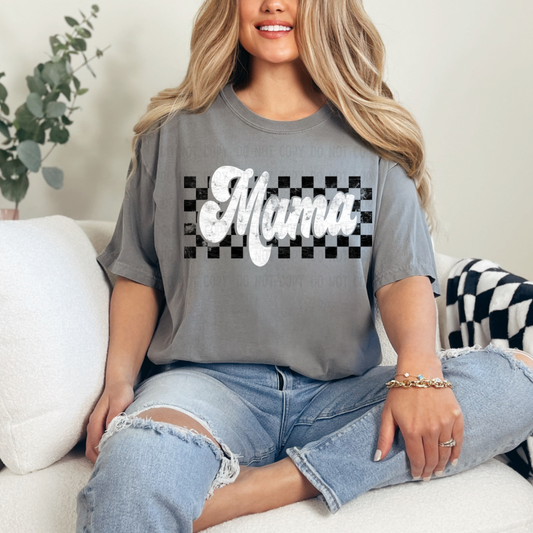 Checkered mama white dtf transfer