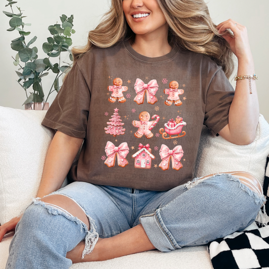 gingerbread house coquette pink dtf transfer