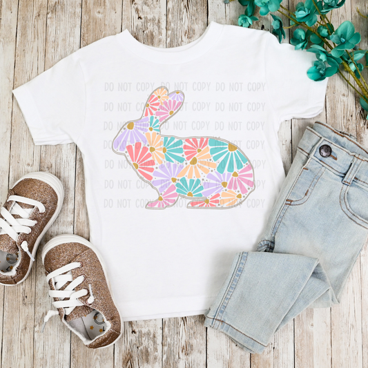 Floral bunny dtf transfer