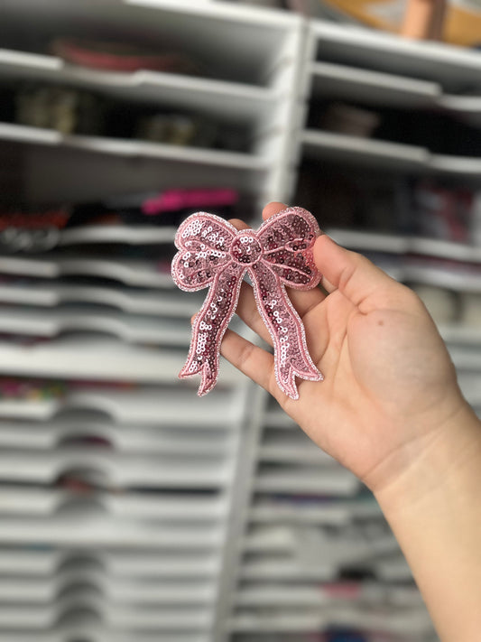 PINK SEQUIN BOW PATCH (RTS)