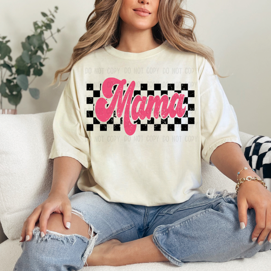 Checkered mama pink dtf transfer