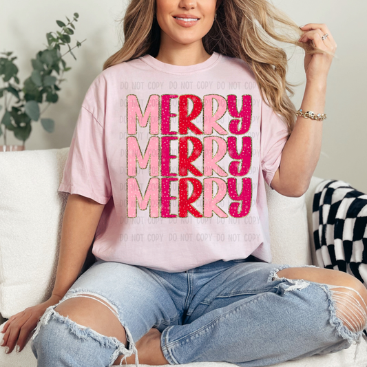 FAUX CHENILLE MERRY DTF TRANSFER