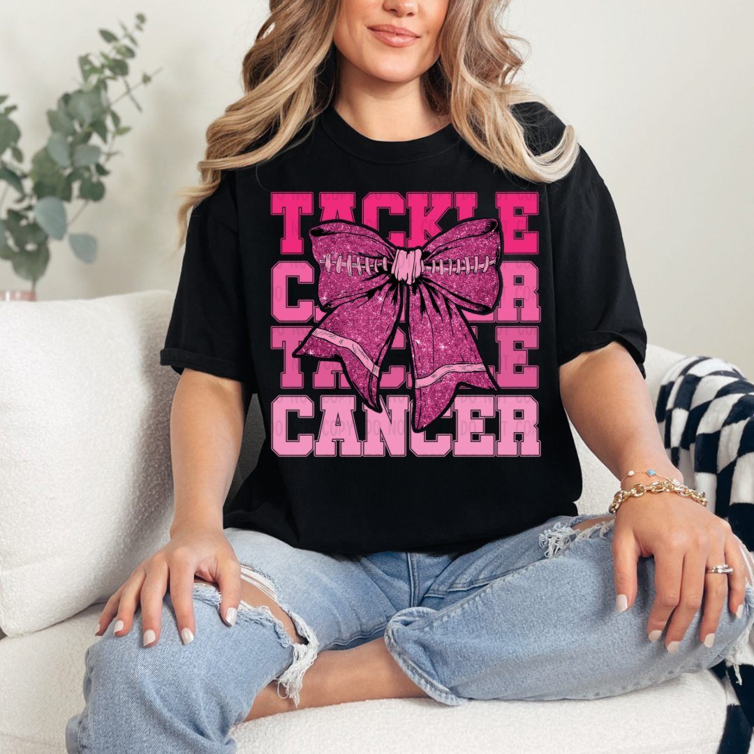 Tackle cancer faux glitter bow Dtf transfer