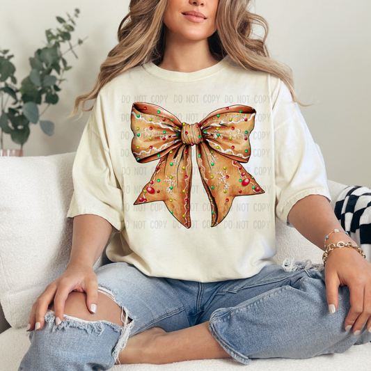 Gingerbread bow DTF transfer