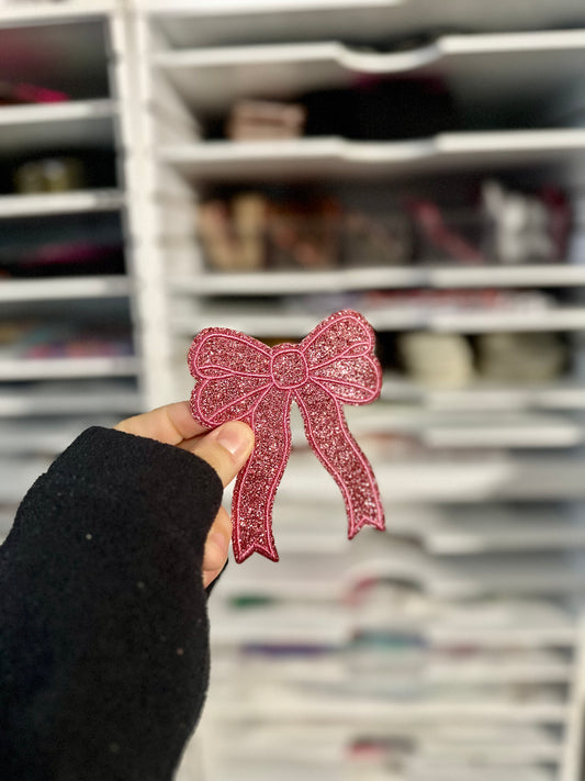 ROSE GOLD BOW GLITTER PATCH (RTS)