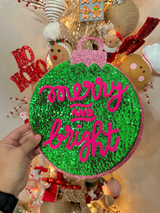 ORNAMENT MERRY & BRIGHT SEQUIN PATCH (RTS)