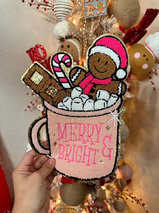 GINGERBREAD MERRY & BRIGHT CHENILLE PATCH (RTS)