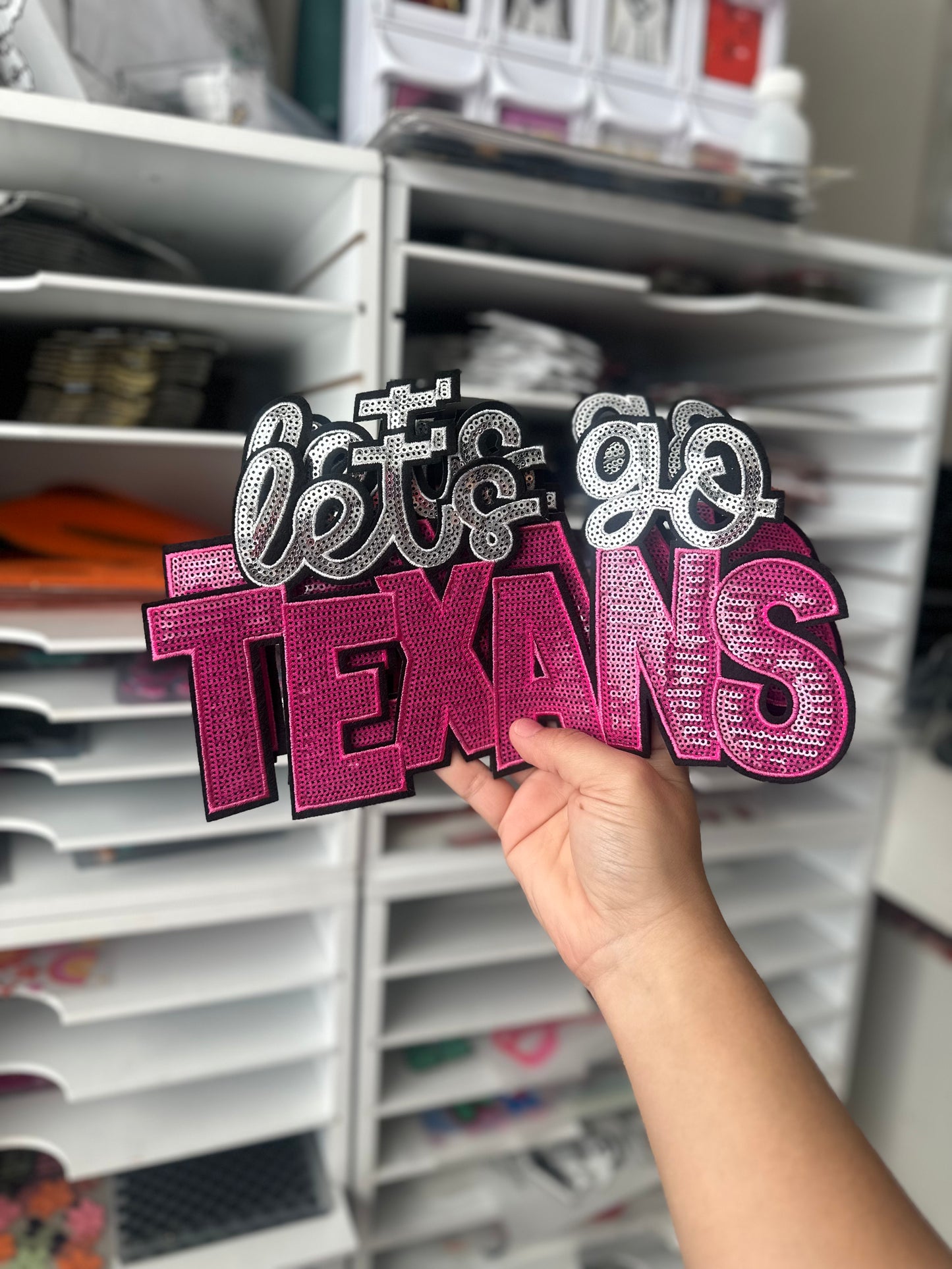 Let’s go Tx PINK sequin patch (RTS)