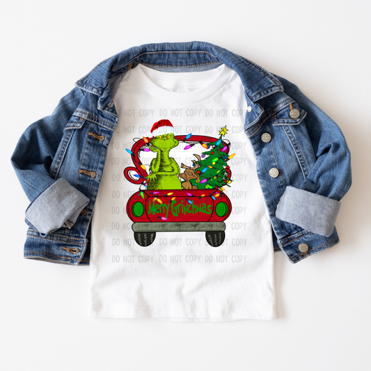 Red grinch car dtf transfer