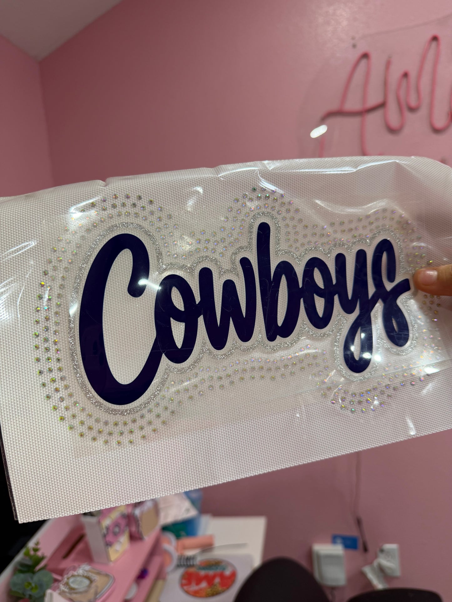 COWBOYSSS (DARK BLUE) RHINESTONE GLITTER PUFF (RTS)
