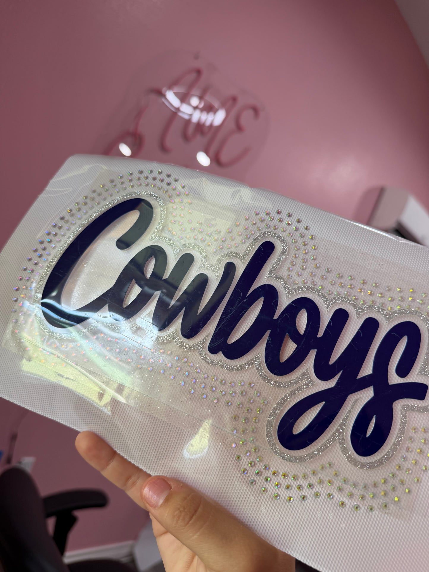 COWBOYSSS (DARK BLUE) RHINESTONE GLITTER PUFF (RTS)