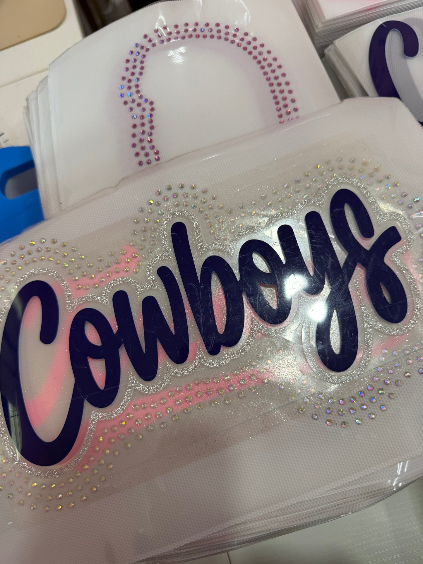 COWBOYSSS (DARK BLUE) RHINESTONE GLITTER PUFF (RTS)