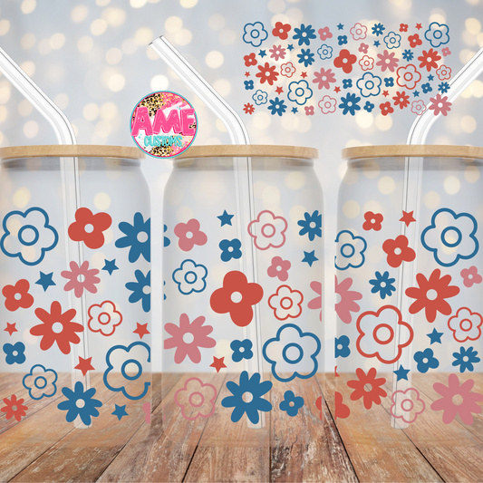 Red & blue daisy uv dtf wraps RTS