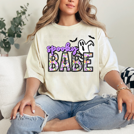 spooky babe faux embroidery dtf transfer