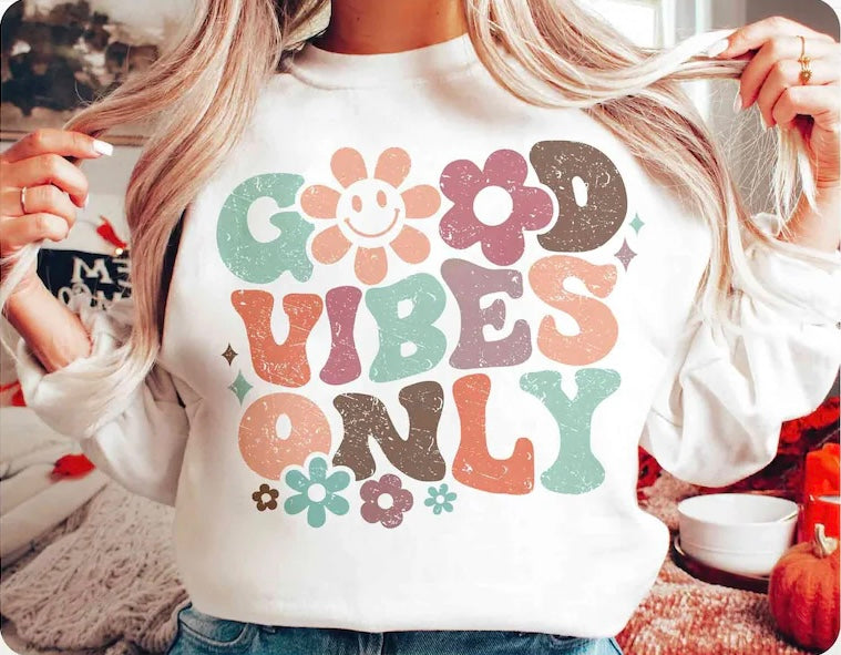 GOOD VIBES ONLY distressed