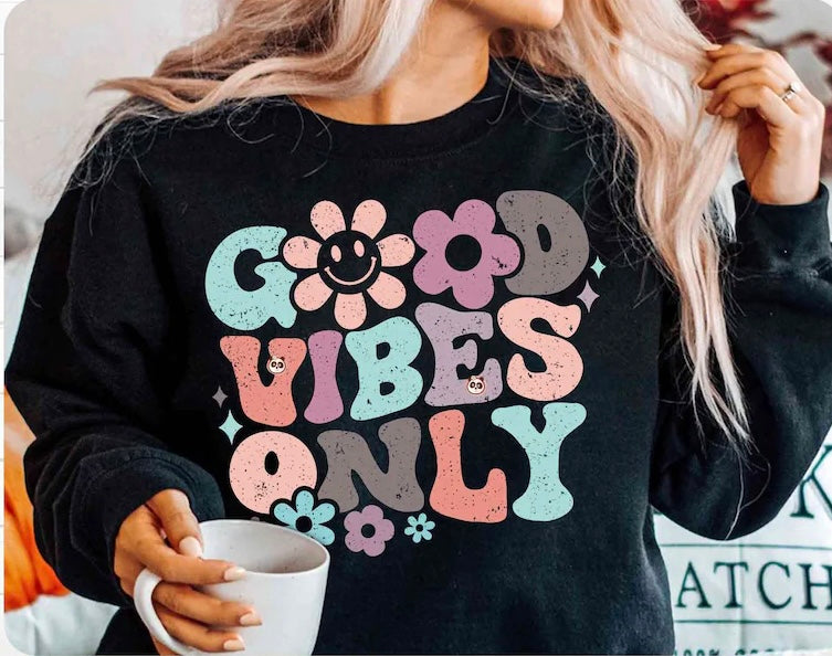 GOOD VIBES ONLY distressed